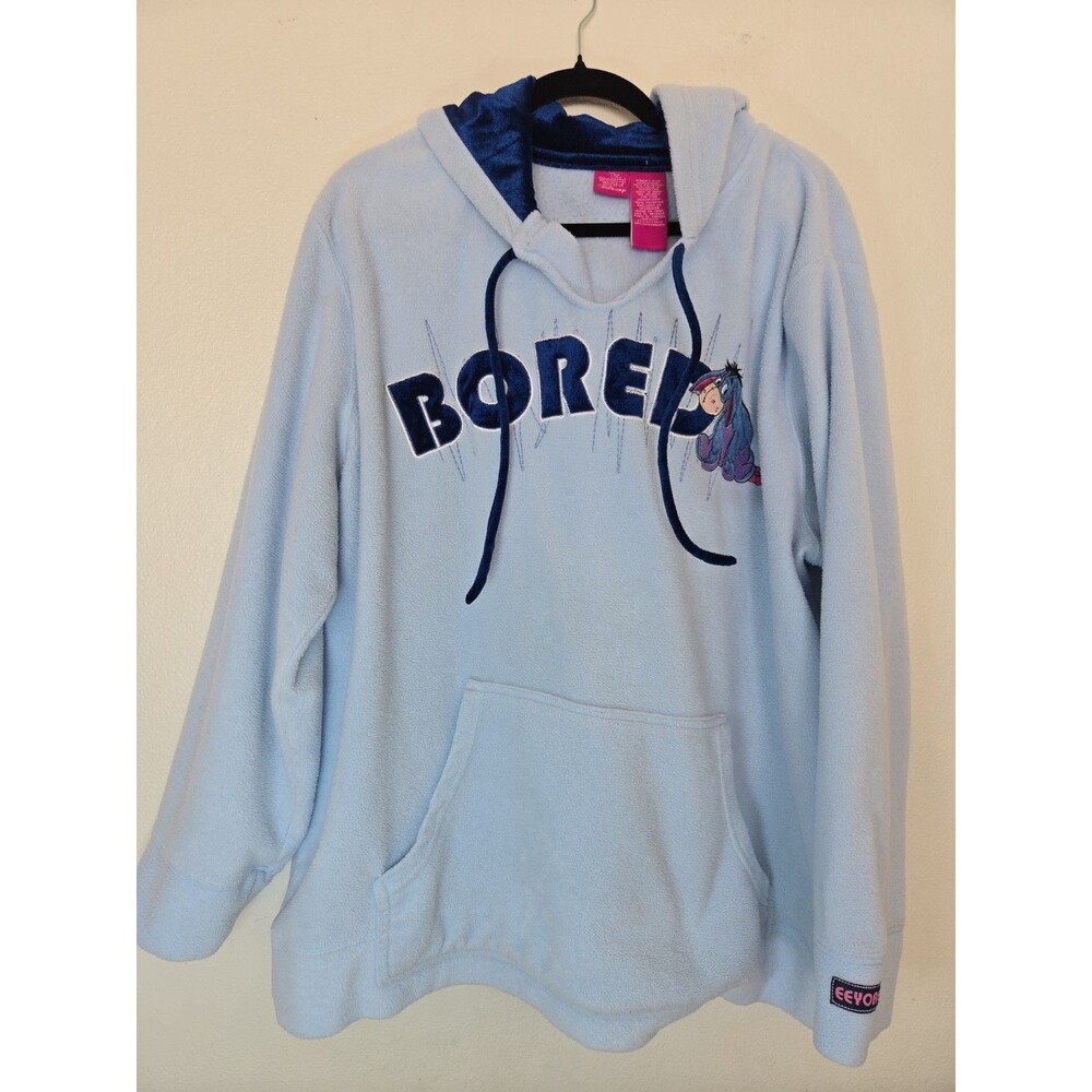 VINTAGE Y2K Disney Eeyore "Bored" Fleece Hoodie - Light Blue - Women's Plus Size
